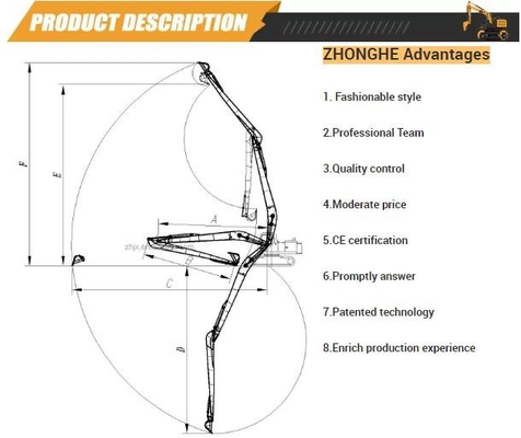 20-250ton máquina escavadora Long Arm 12 16 24 30M For Zoomlion Hitachi KOMATSU CAT
